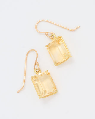 18k small emerald cut faceted champagne citrine earrings