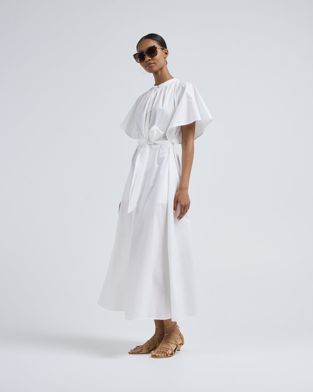 Forte Forte Bci Cotton Popline Half Sleeve Belted Dress Bianco