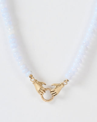 double hand charm holder necklace - gold/blue