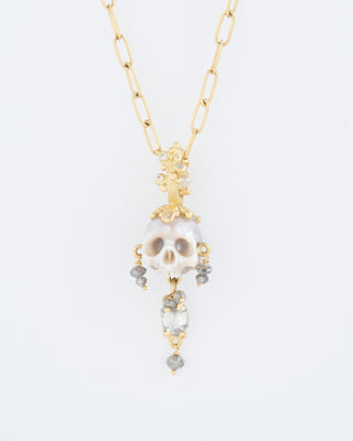 carved pearl skull pendant with diamonds