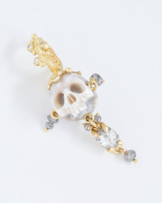 carved pearl skull pendant with diamonds