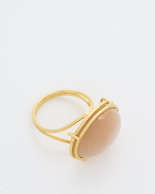 chocolate moonstone cabochon east west ring