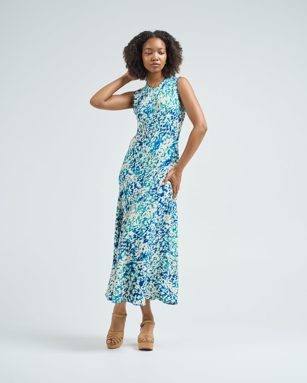 Ulla Johnson Clea Sleeveless Bias Midi Dress Atlantic
