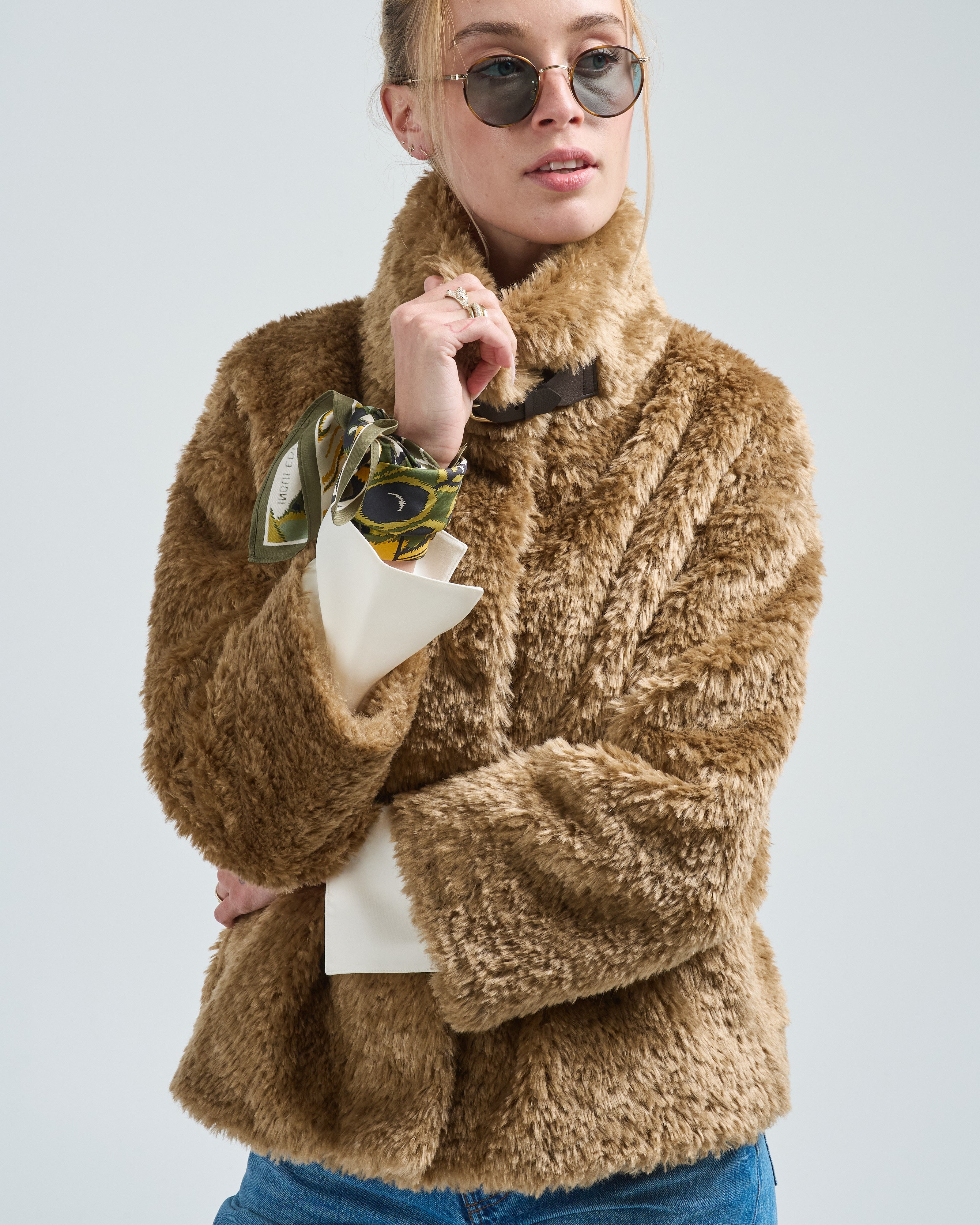 Herno Curly Faux Fur Jacket W/ High Collar 2000 Sand