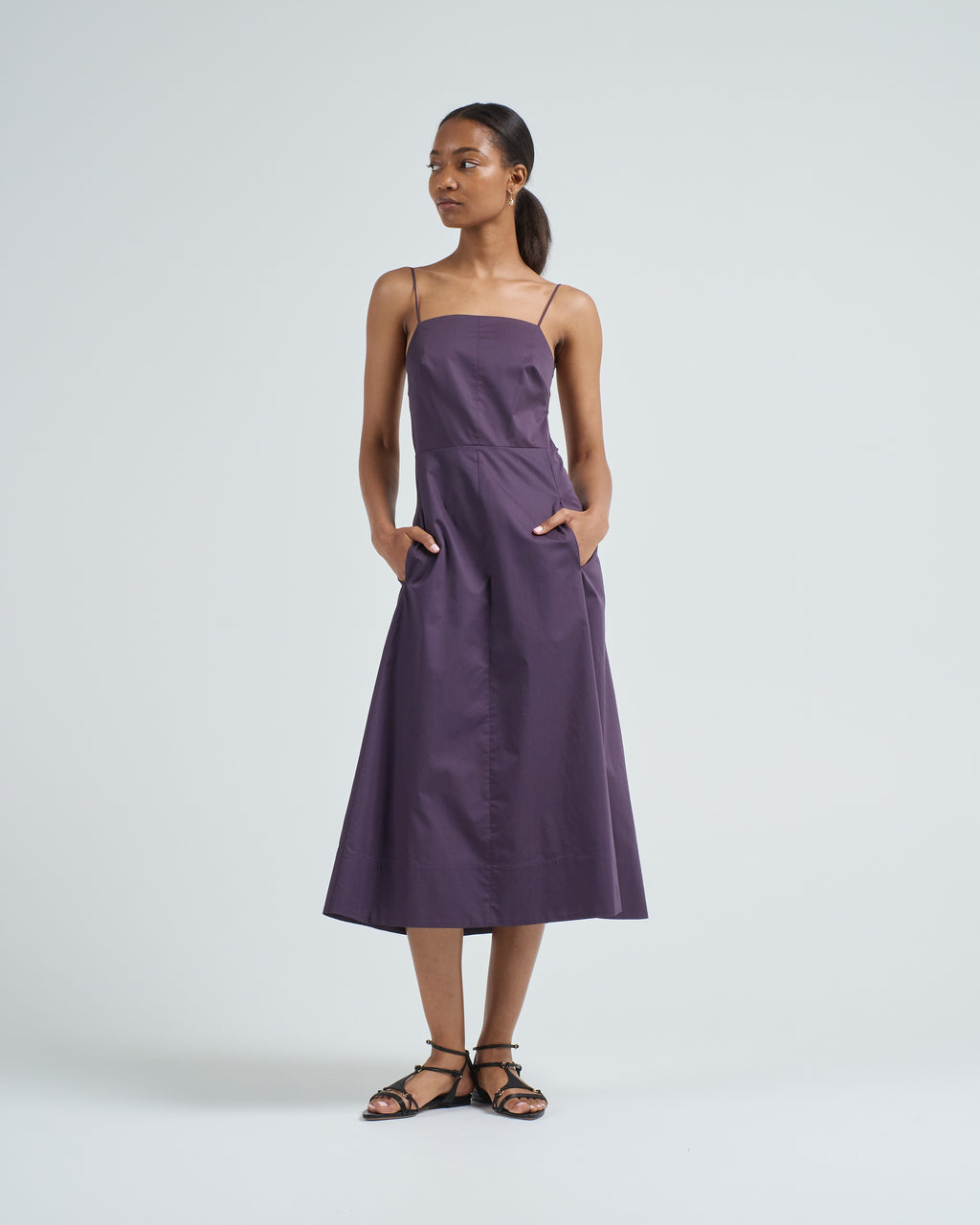 Tibi Eco Poplin Strappy Dress Eggplant