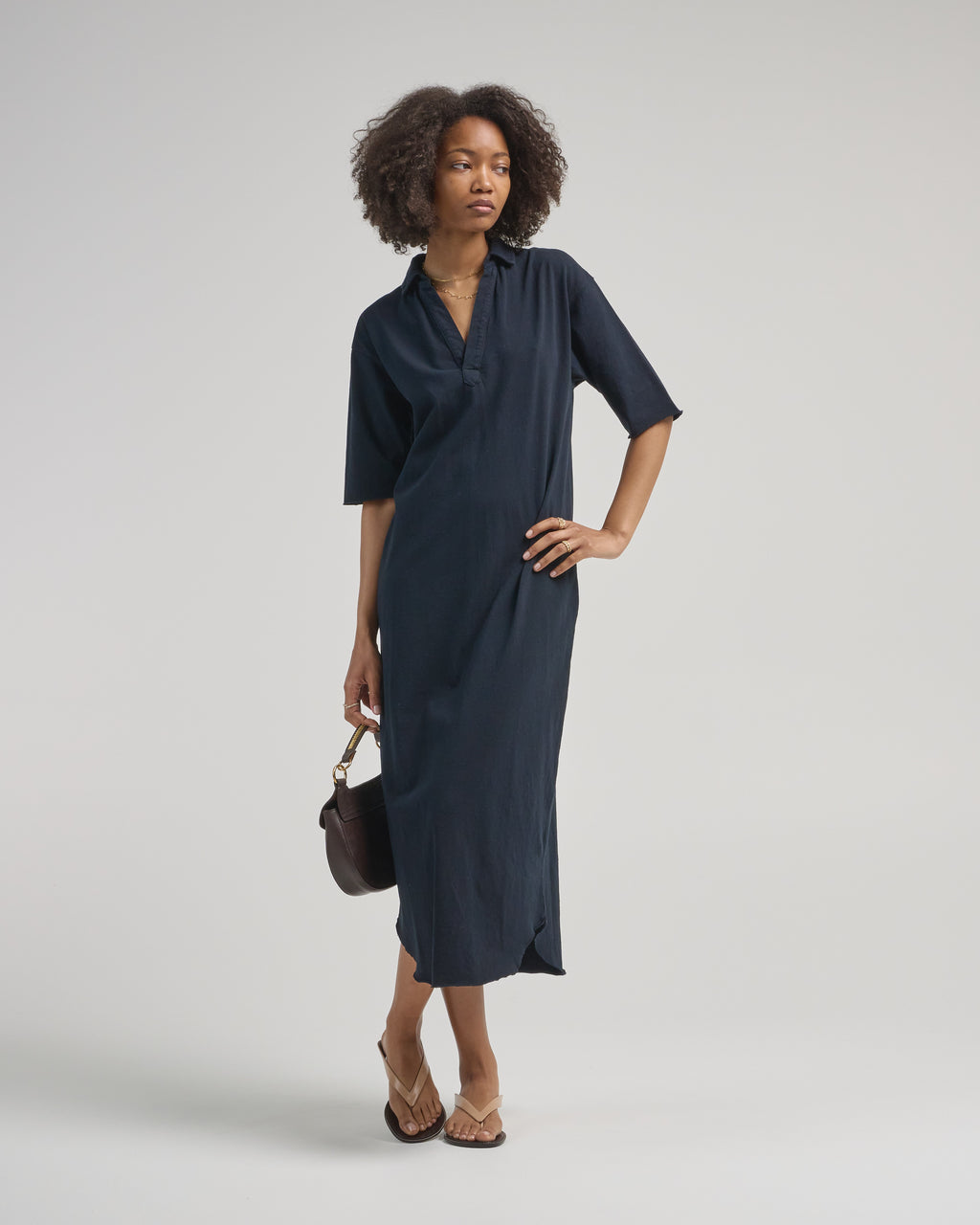 maxi henley dress Merino-Cotton Henley Sweater Maxi Dress