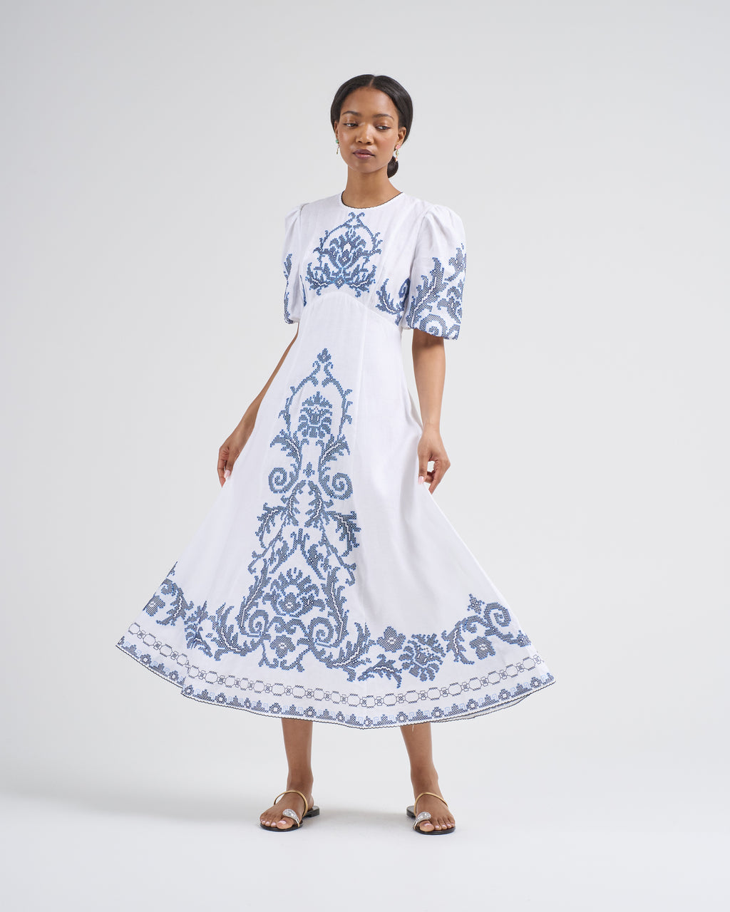 Alemais Hazel Embroidered Midi Dress White