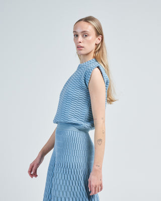 sleeveless structured top in zellige stitch