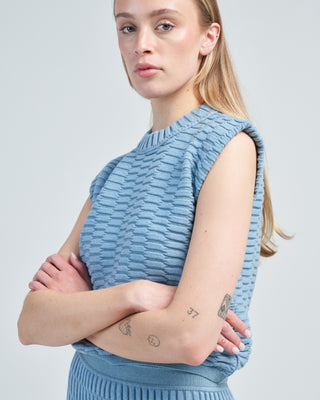 sleeveless structured top in zellige stitch
