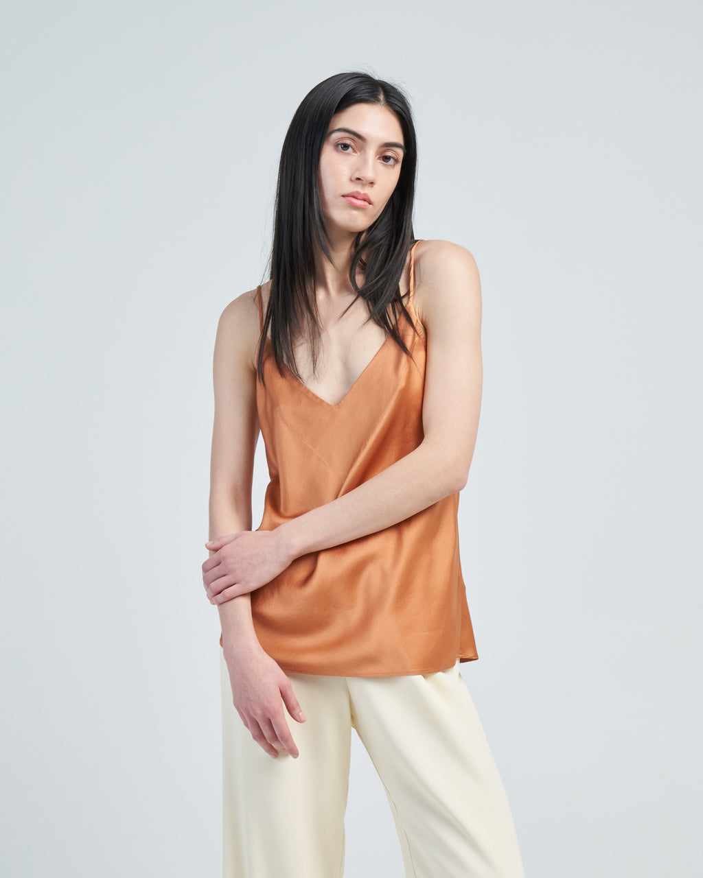 Forte Forte Stretch Silk Satin Strappy Top Sunset
