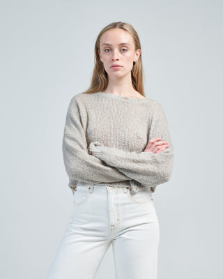 brushed cotton round neck cropped pullover with spot effect