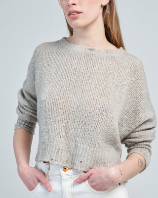 brushed cotton round neck cropped pullover with spot effect