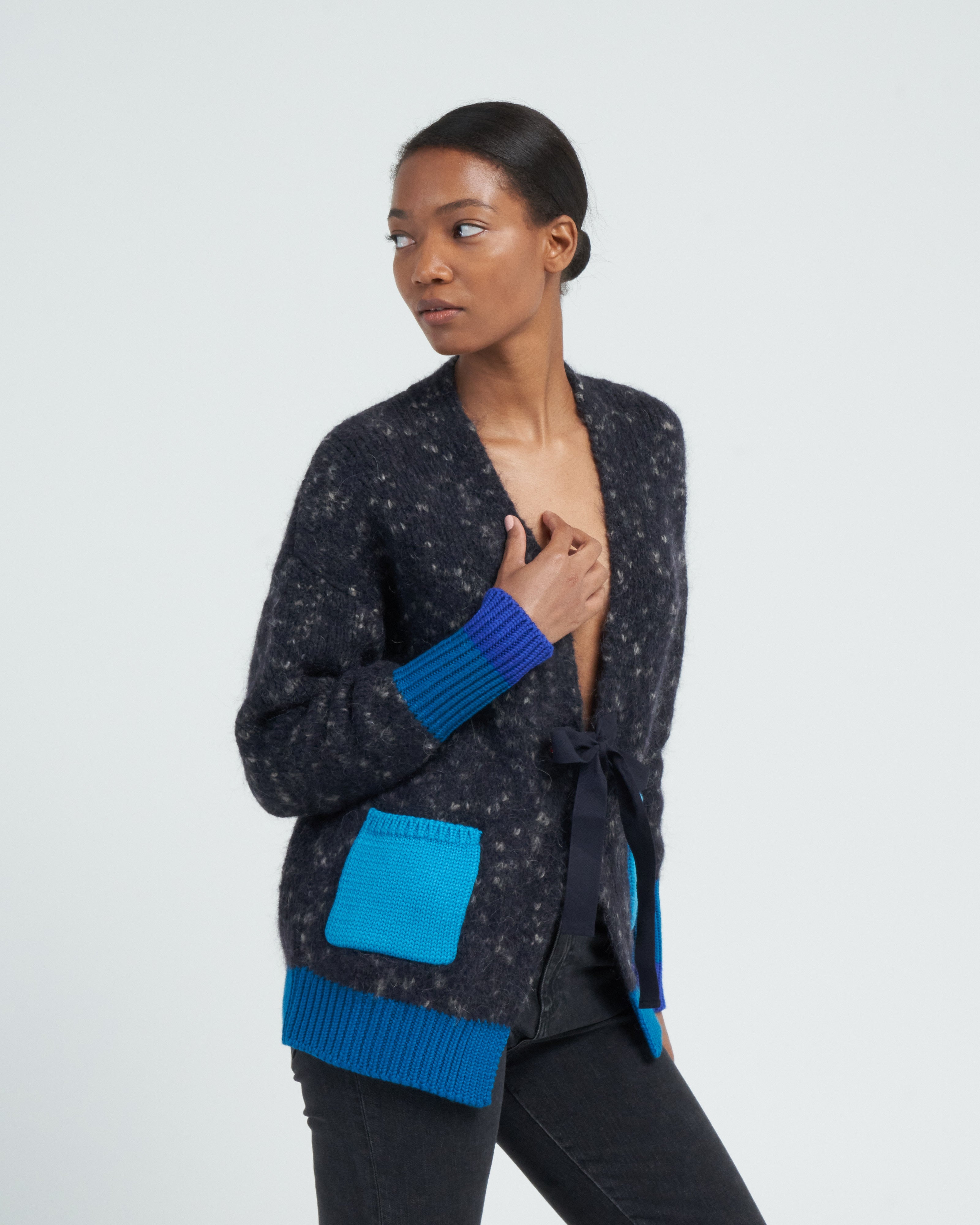 Odeeh Color Block Cardigan Granite