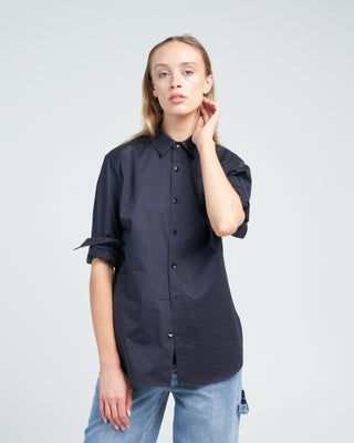 eco poplin shirt with inseam vent - dark navy