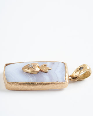 sacred heart rectangle pendant - gold/blue