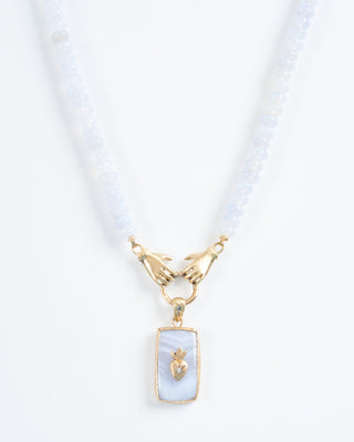sacred heart rectangle pendant - gold/blue
