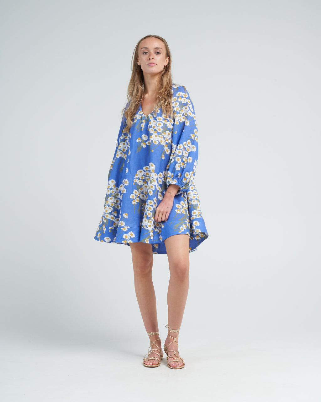 Bernadette Short Dress Georgette Chamomillefield Blue Bernadette Short Dress Georgette Chamomillefield Blue
