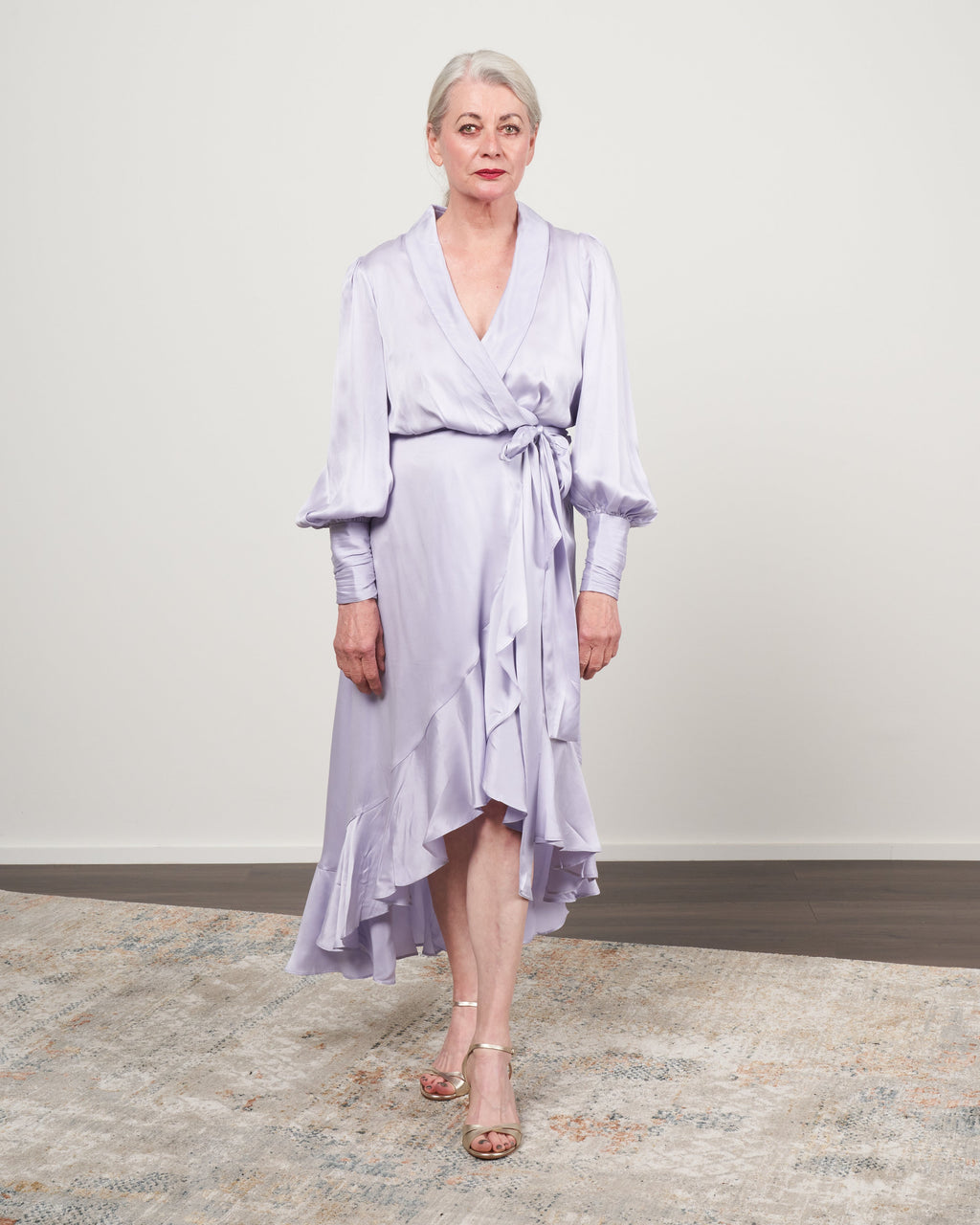 silk wrap midi dress - lilac lil silk wrap midi dress - lilac lil