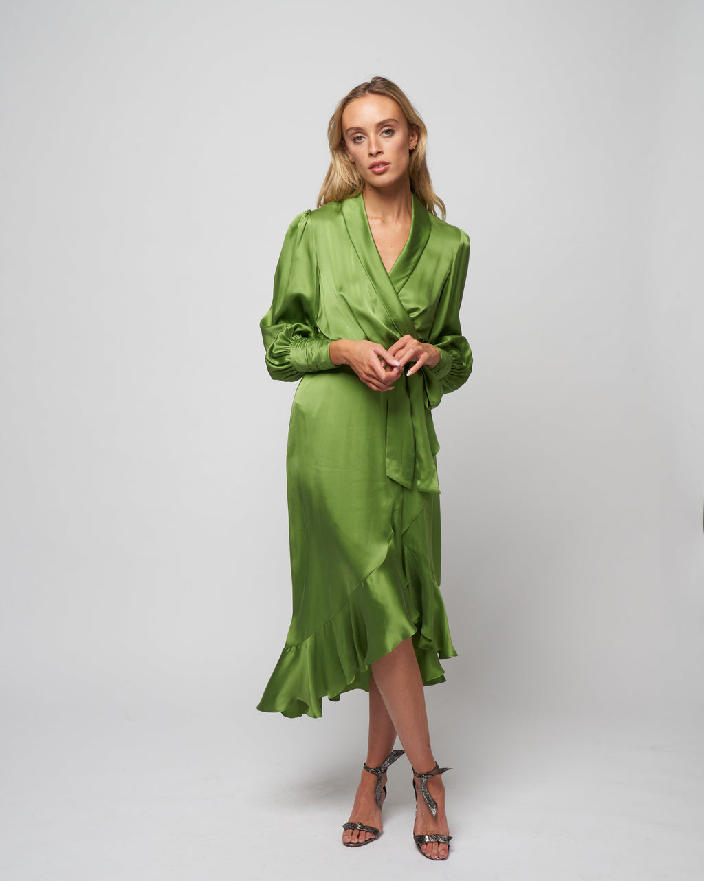 Zimmermann Silk Wrap Midi Dress Olive