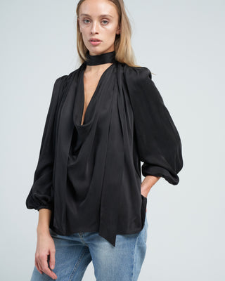 silk billow blouse - black