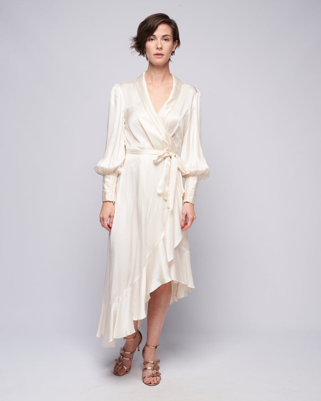 Zimmermann Silk Wrap Midi Dress Cream Zimmermann Silk Wrap Midi Dress Cream