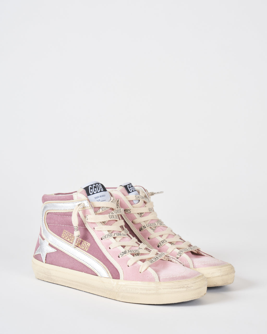 Golden Goose Slide Suede Upper With Trims Laminated Star And Wave Leather  Heel Violet/Silver/Ivory