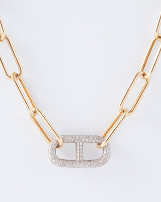 stirrup link necklace with white pavé diamonds