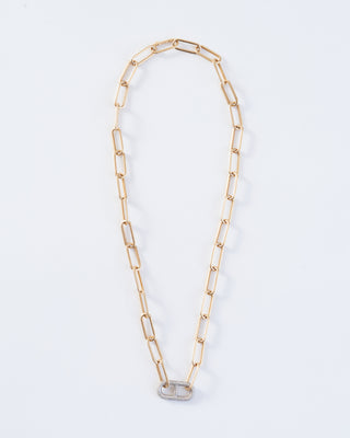 stirrup link necklace with white pavé diamonds