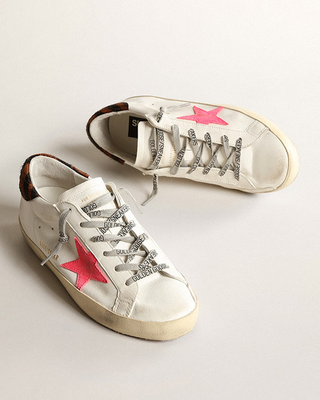 super-star nappa with suede star and zebra horsy heel - creamy white/fluo red/black brown zebra