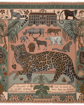 the jaguar's paradise wool/silk square scarf - peach/sage