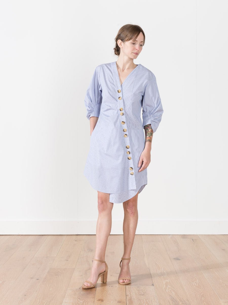 Tibi Asymmetrical Shirt Dress in Blue Multi