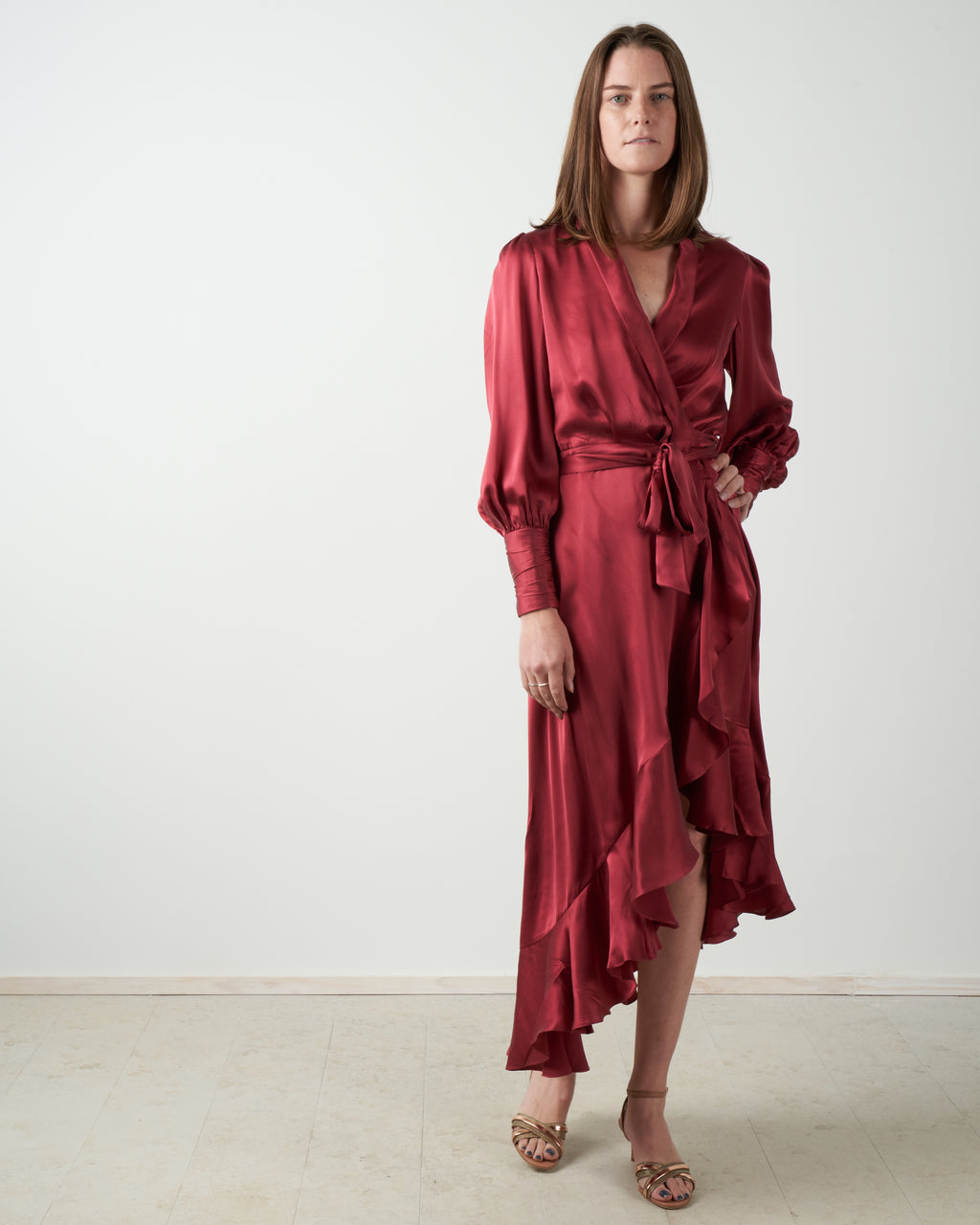 silk wrap midi dress