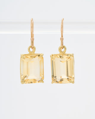 18k small emerald cut faceted champagne citrine earrings