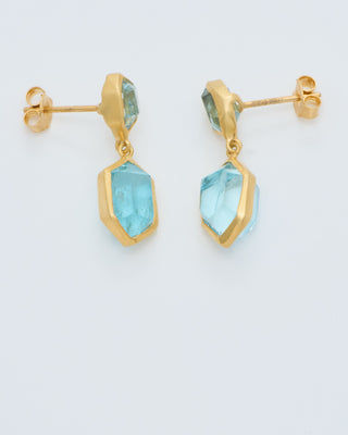 18kt gold cerulean double drop earrings