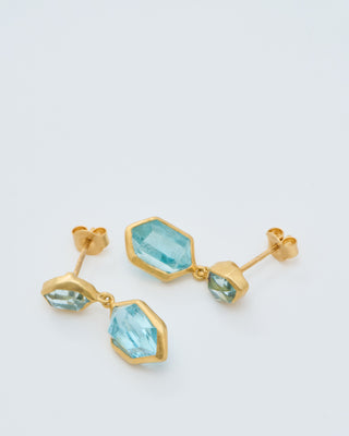 18kt gold cerulean double drop earrings
