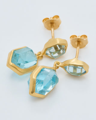 18kt gold cerulean double drop earrings