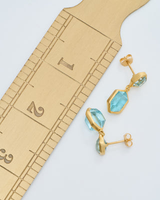 18kt gold cerulean double drop earrings