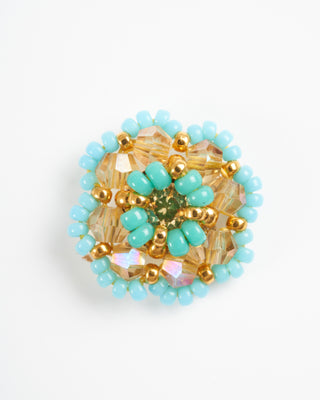 swarovski/miyuki stud earrings - blue/gold