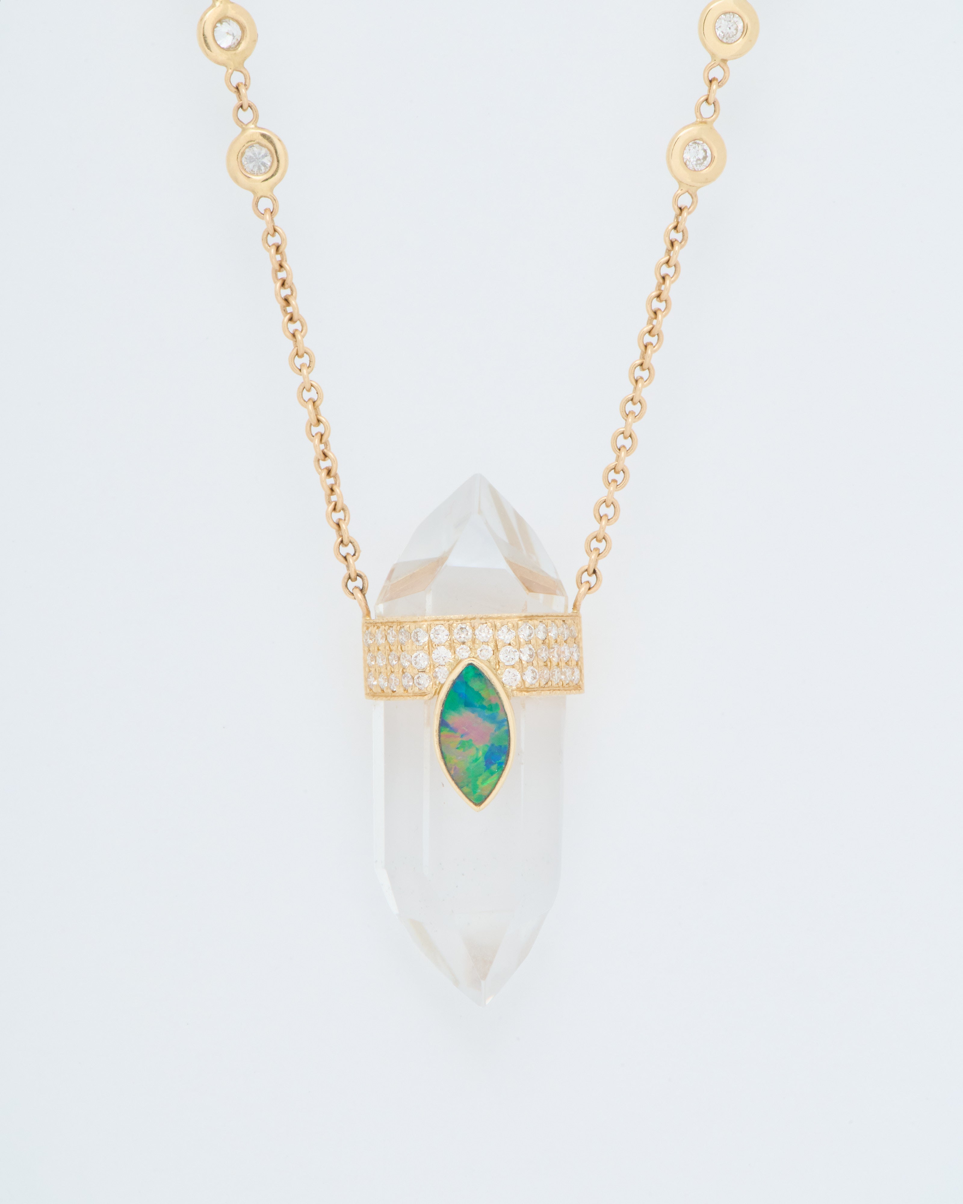 Jacquie Aiche 3 Row Pave Opal And Quartz Crystal Necklace