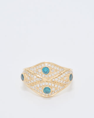 4 blue diamond center pave eye ring