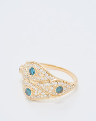 4 blue diamond center pave eye ring