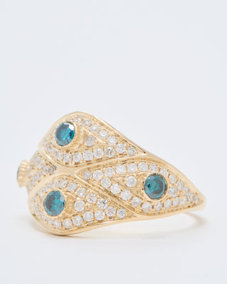 4 blue diamond center pave eye ring