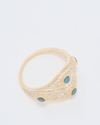 4 blue diamond center pave eye ring