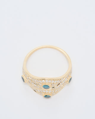 4 blue diamond center pave eye ring