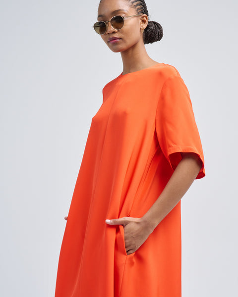 Tibi 4 Ply Silk Tshirt Dress Red Orange