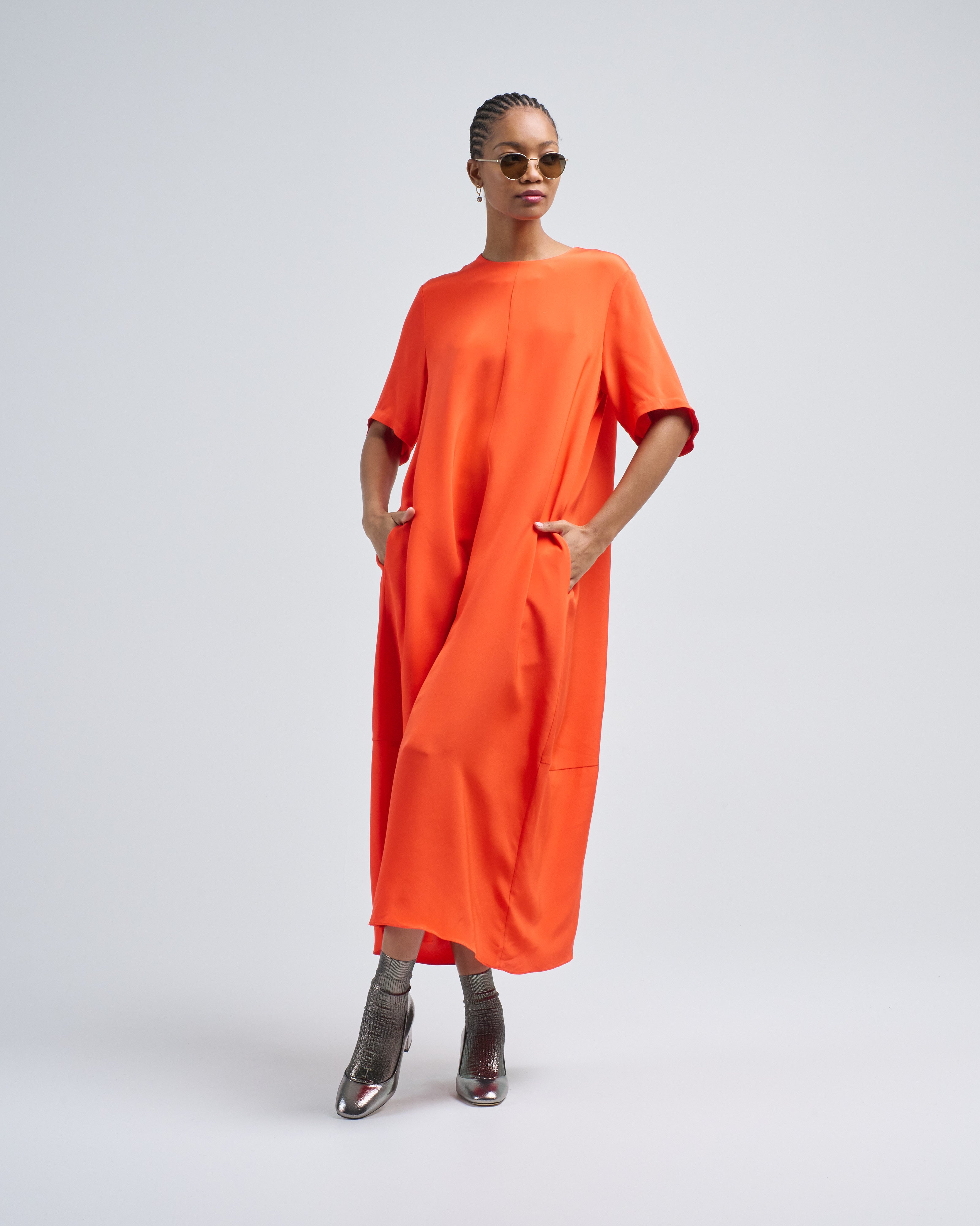 orange silk shirt dress Rust Orange Artistic Printed Shirt Dress in Russian Silk