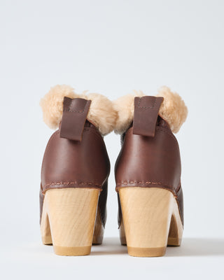 5" pull on shearling clog boot high heel