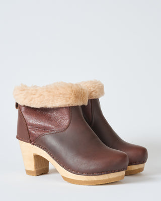 5" pull on shearling clog boot high heel