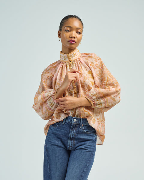 Zimmermann Acacia Billow Blouse Cream/Pink Multi