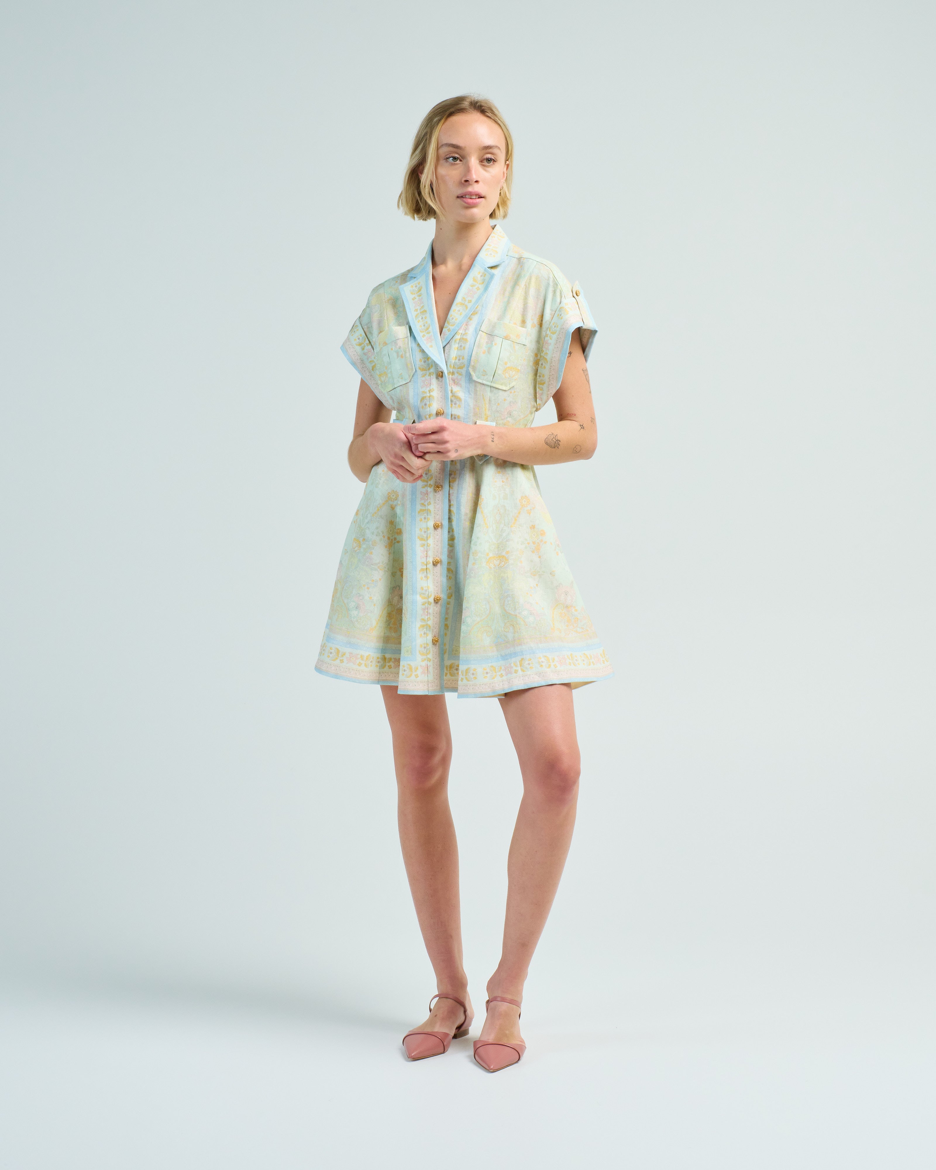 Zimmermann Acacia Mini Shirt Dress Mint Multi Zimmermann Acacia Mini Shirt Dress Mint Multi